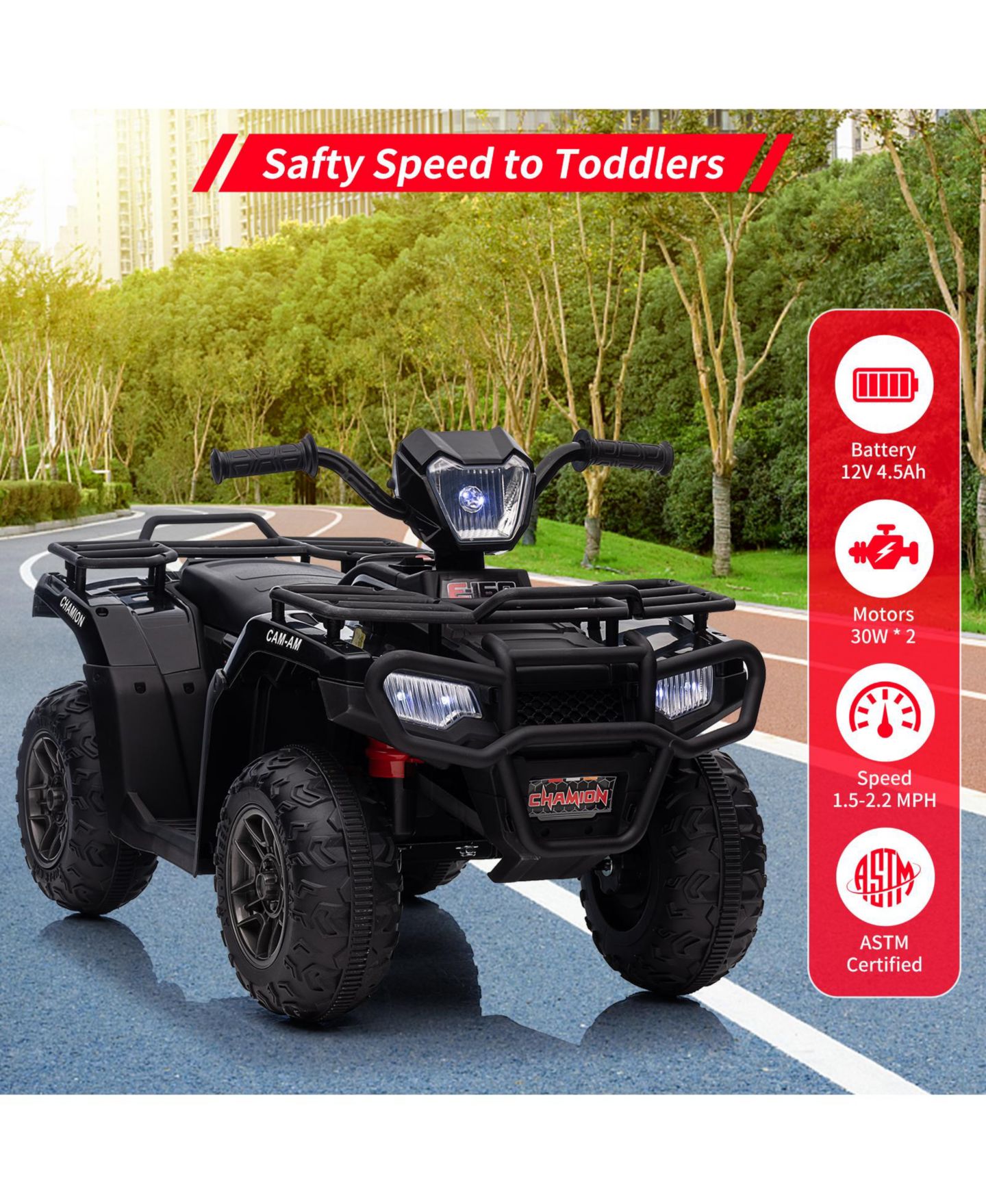 Детская игрушка homfan 12V Battery Powered 4-Wheel Ride-On ATV, 33.1" L x 20.9" W x 12.0" H, Ages 3-6, цвет: Чёрный — фото 3