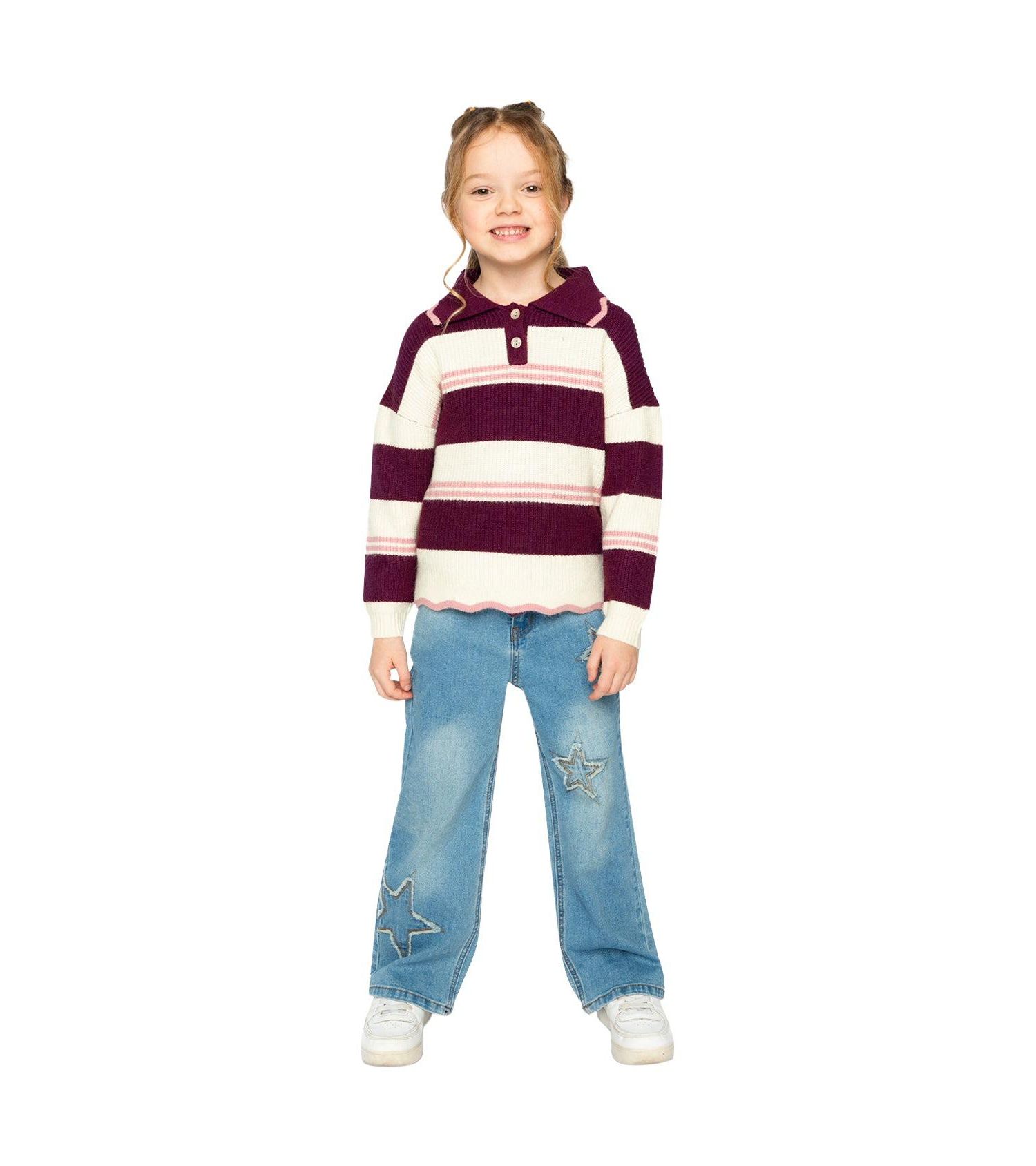 Little and Big Girl 6-14 Years Scalloped Collar Sweater