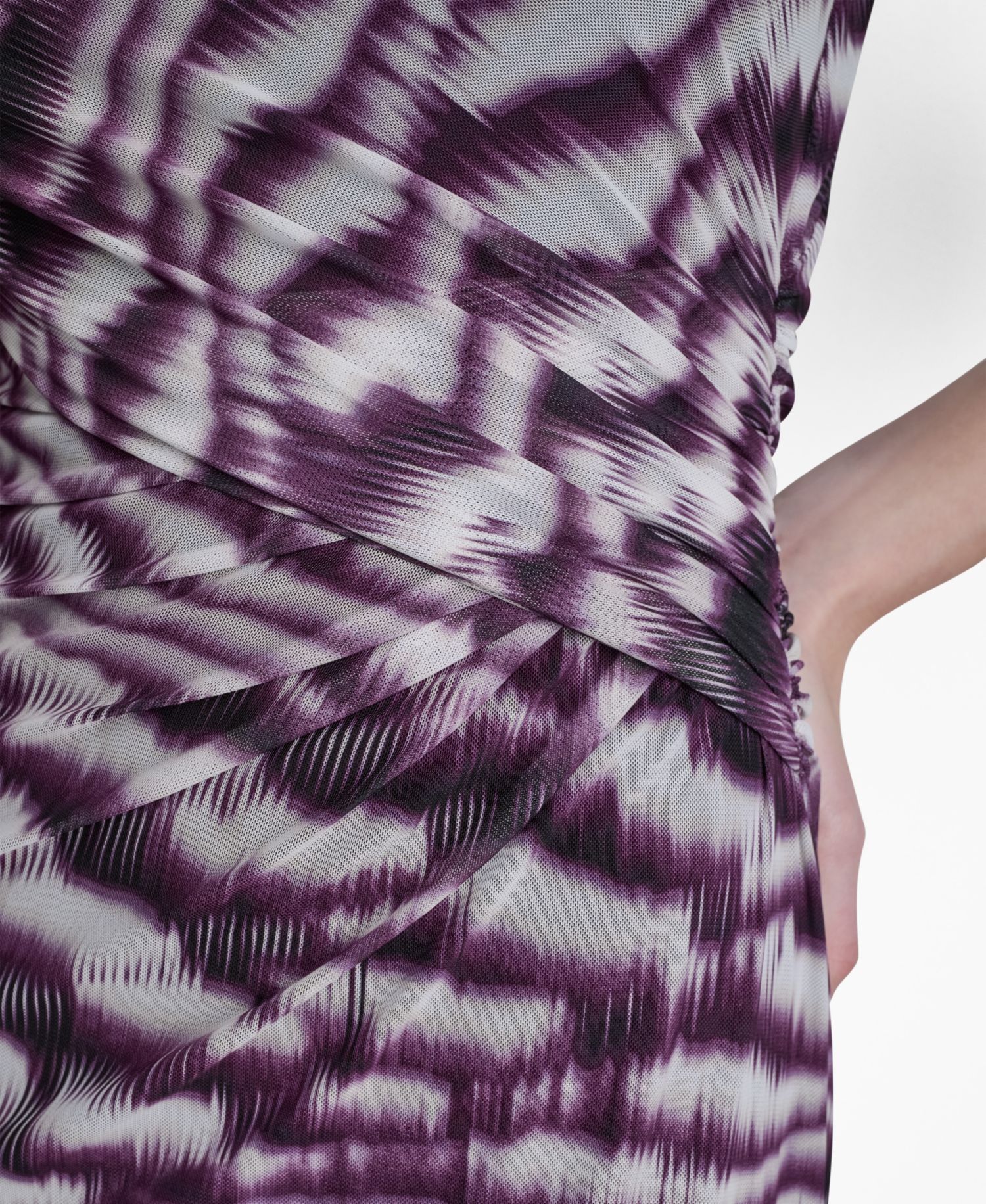 Women's Printed Side Knot Mesh Midi Dress