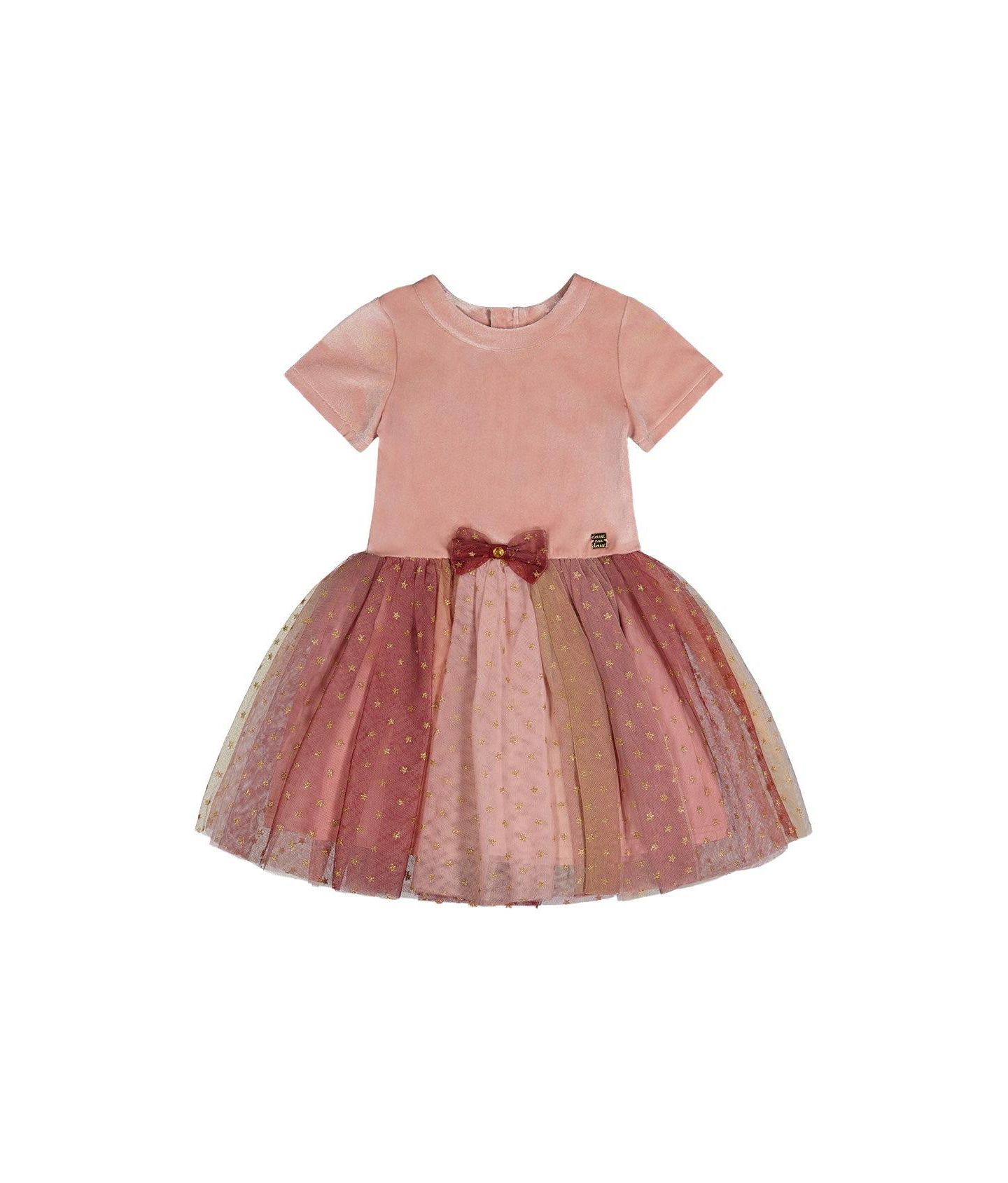Платье Deux par Deux Bi-Material Dress with Gradient Print Skirt для девочек-малышей, цвет: Розовый — фото 1