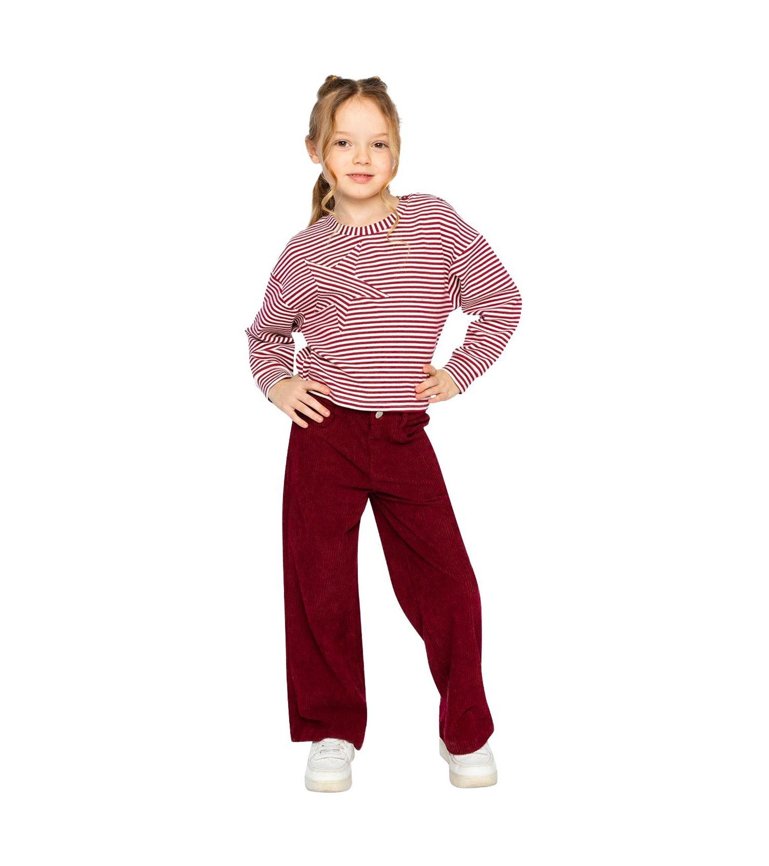 Little and Big Girl (6-14)Stretch Corduroy Wide Leg Pants Reddish