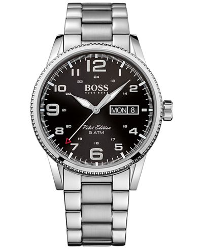 BOSS Hugo Boss Men's Pilot Vintage Stainless Steel Bracelet Watch 44mm 1513327