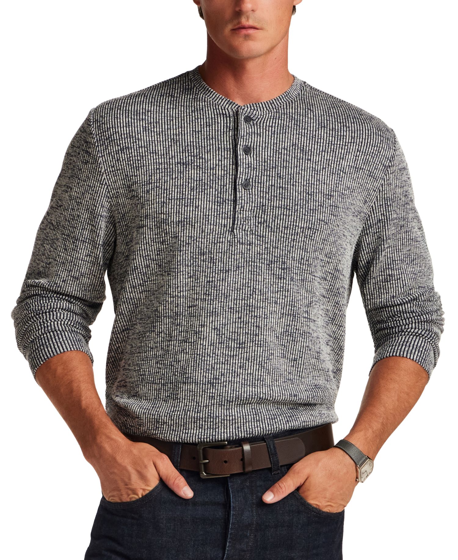 Men's Vertical Texture Mixy Henley T-Shirt