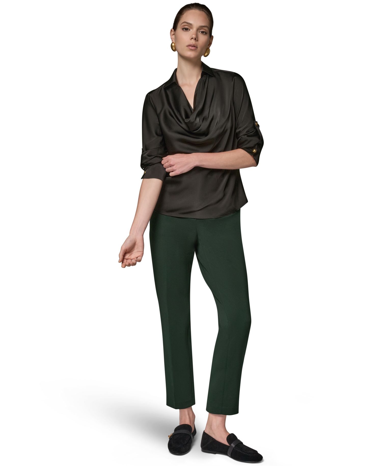 Petite Satin Back Crepe Long-Sleeve Top