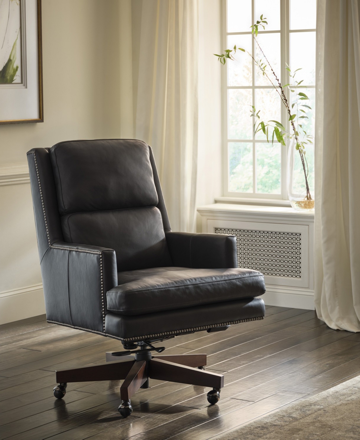 Edwin 42" Leather Five Star Base Desk Chair