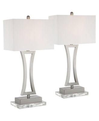 Roxie Modern Table Lamps Set of 2 with Clear Acrylic Risers 31" Tall Brushed Nickel Rectangular Shade for Bedroom Living Room