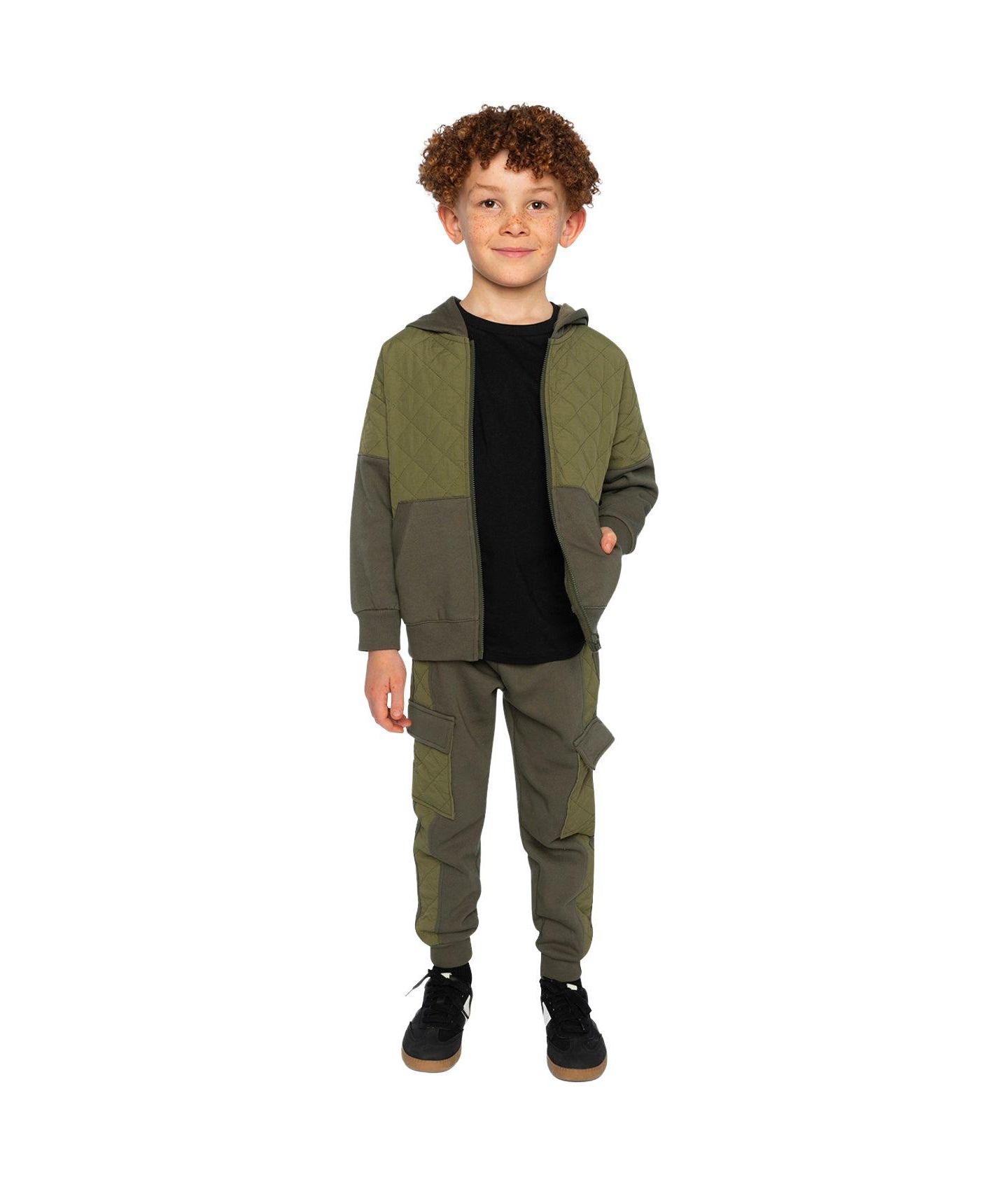 Кардиган Deux par Deux Full Zip Hooded Bi-Material для мальчиков-малышей, цвет: Зелёный — фото 5