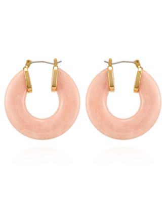 Gold-Tone Rose Quartz Stone Hoop Earrings