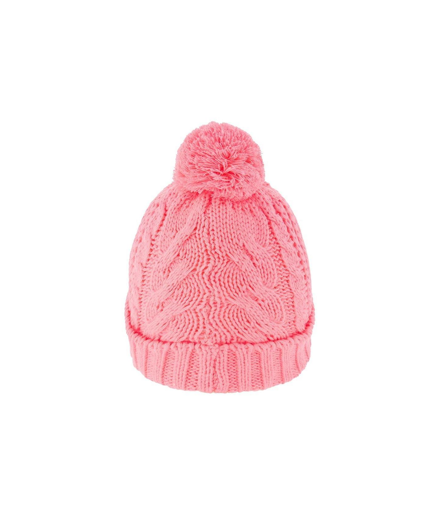 Шапка Deux par Deux Winter Knit Hat with Pompom для девочек, цвет: Неоновый коралловый — фото 3