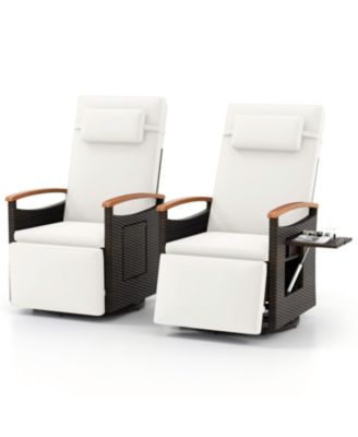 Set of 2 Patio Rattan 360 Swivel Recliner Chairs with Side Tables and Footrests