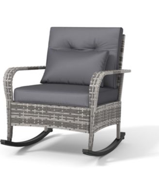 Outdoor Wicker Rocking Chair Rattan Rocker with Thick Cushion and High Back, All-Weather Patio Chair for Porch, Patio and Garden