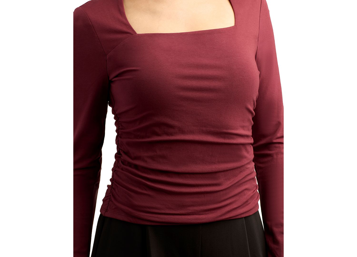 Juniors' Square Neck Jersey Blouse