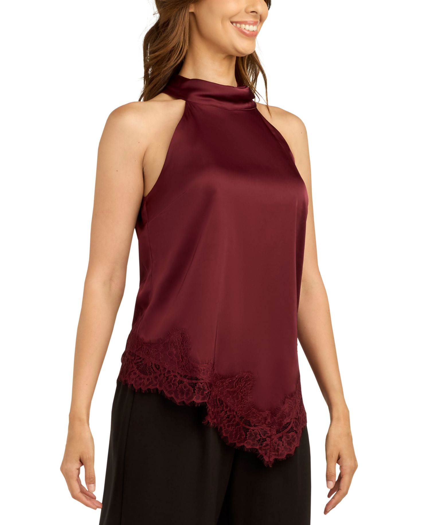 Juniors' Stretch Satin Halter Sleeveless Top