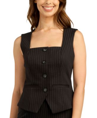 Juniors' Pinstripe Ponte Knit Button-Front Top