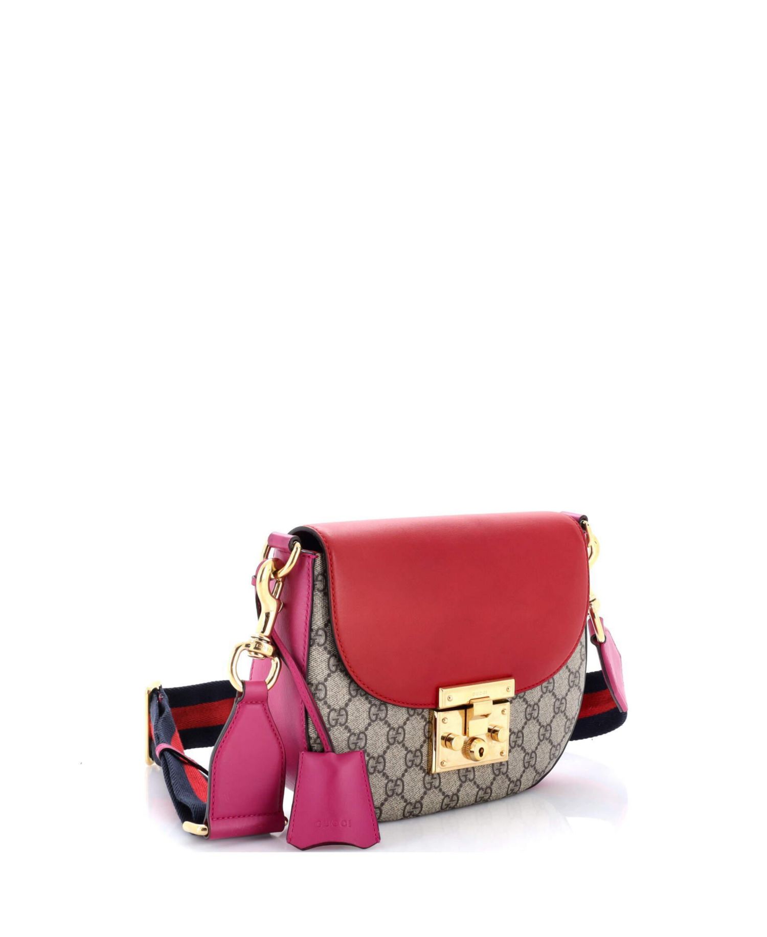 Medium Padlock Saddle Shoulder Bag GG Coated Canvas and Leather