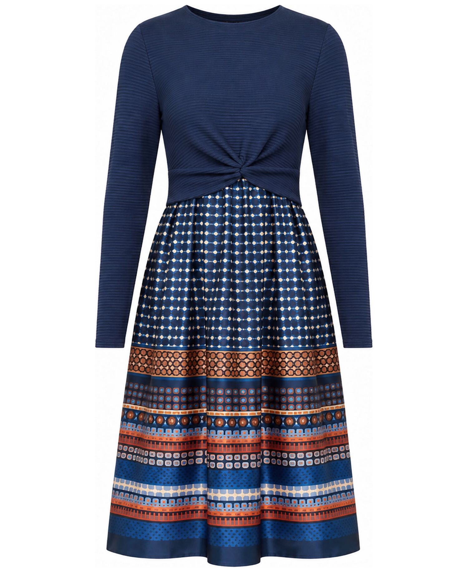 Women's Crewneck Knit Print Combo Dress