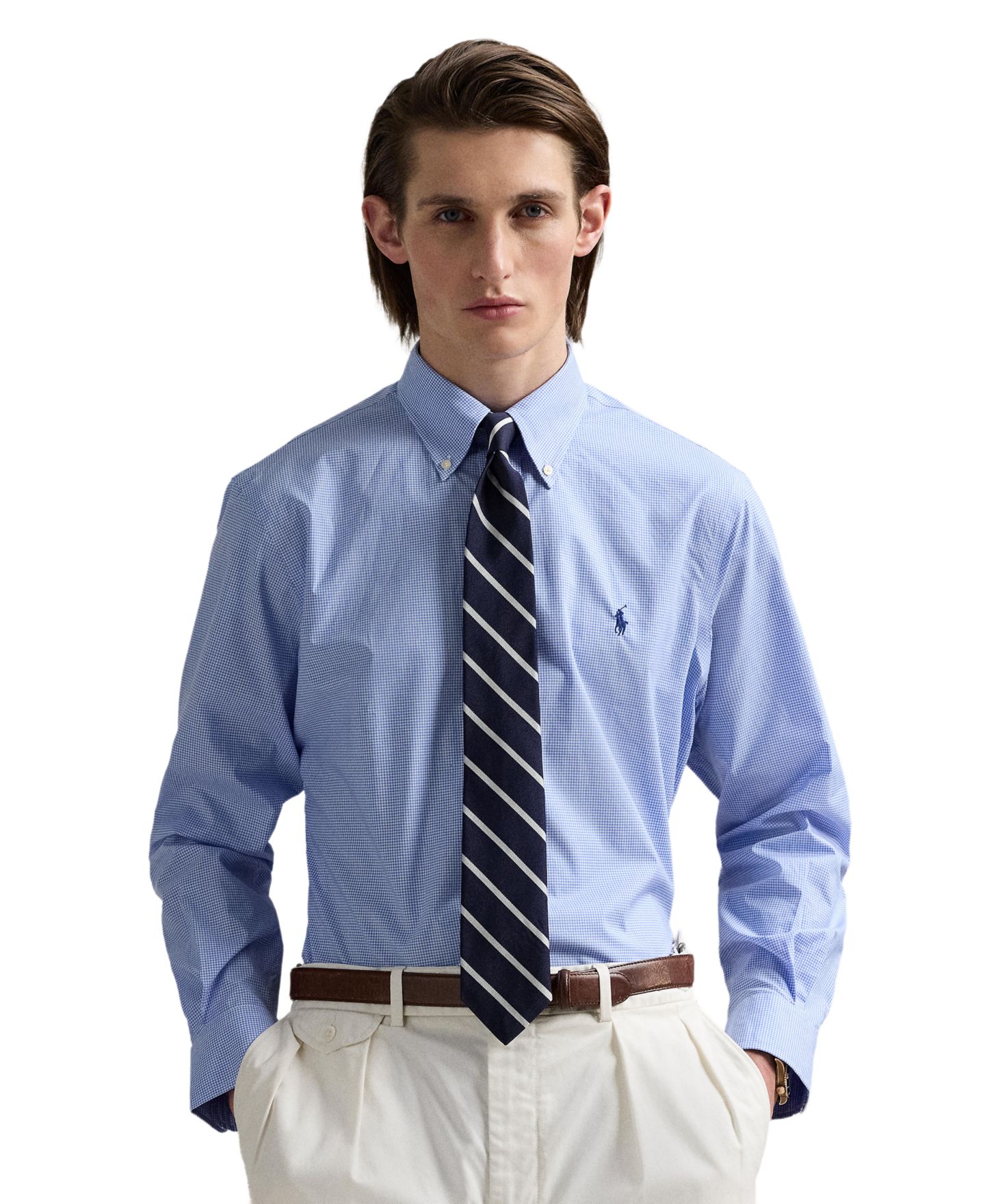 Мужская рубашка Polo Ralph Lauren Purepress Cotton Oxford, цвет: Синий / Белый — фото 6