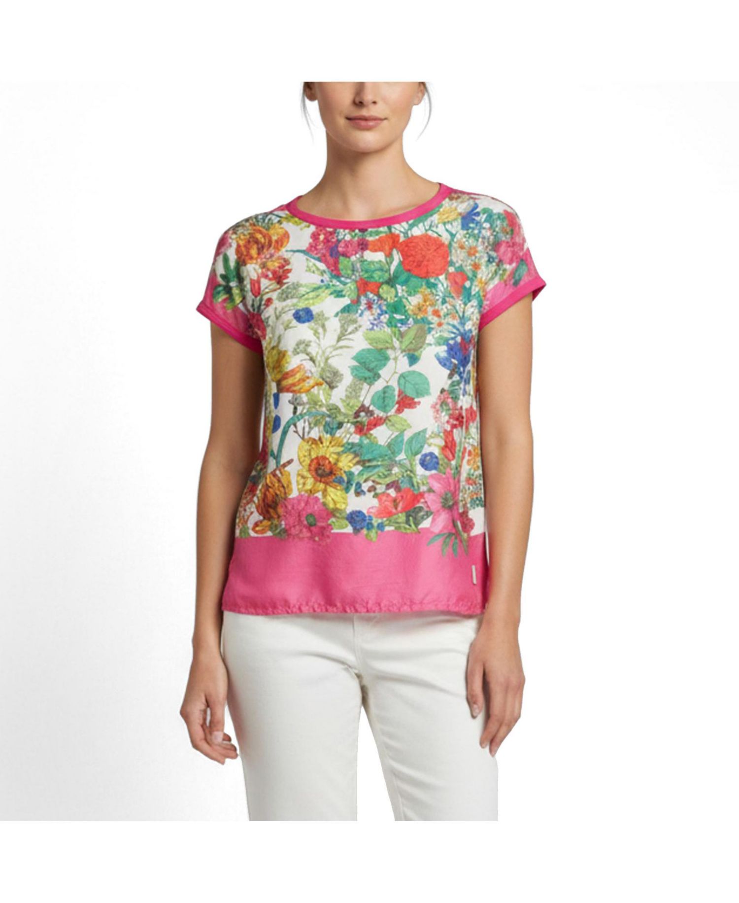 Women's Floral Print Silk and Jersey T-Shirt