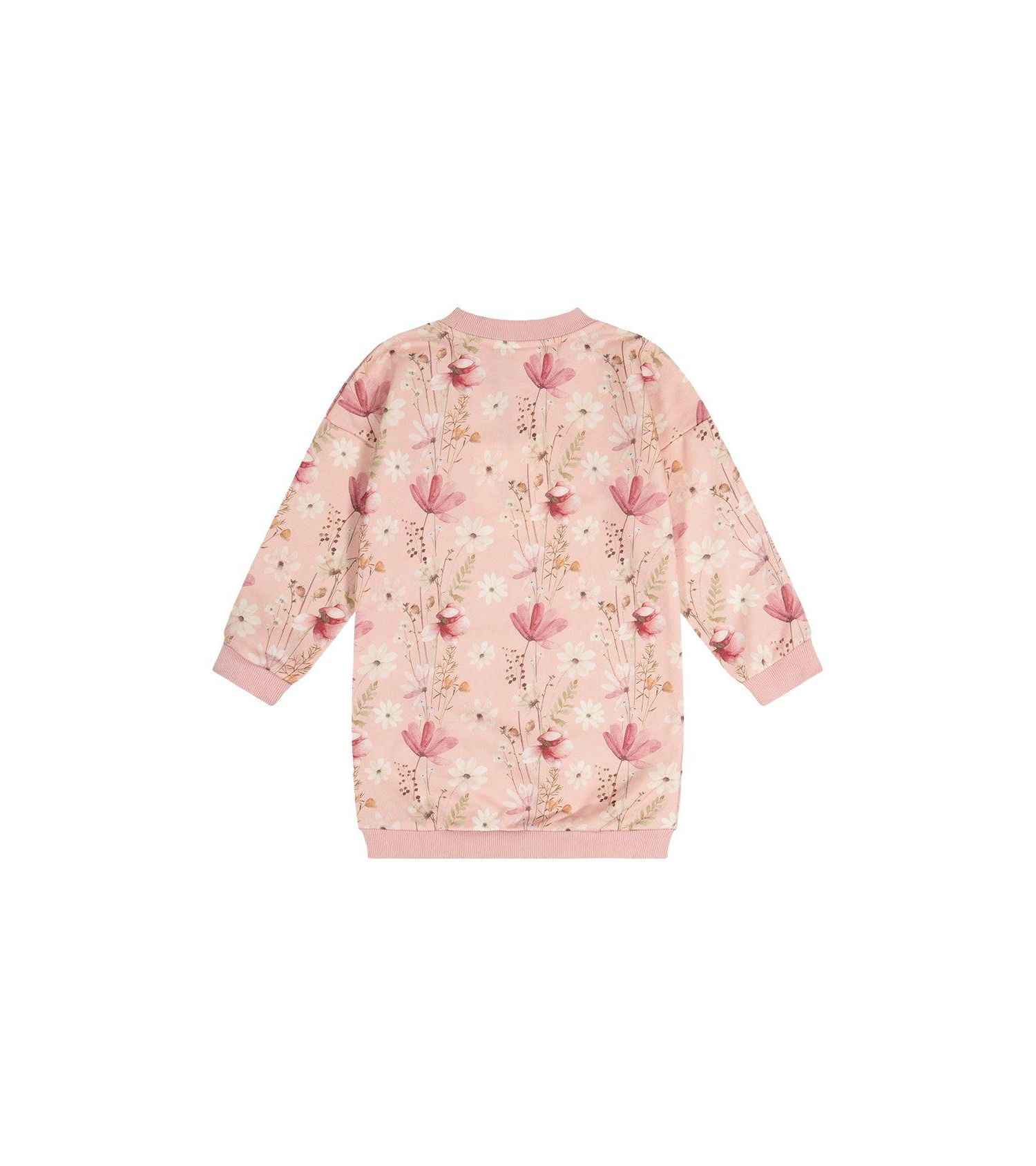 Little and Big Girl (6-12) French Terry Dress Pink Printed Flowers
