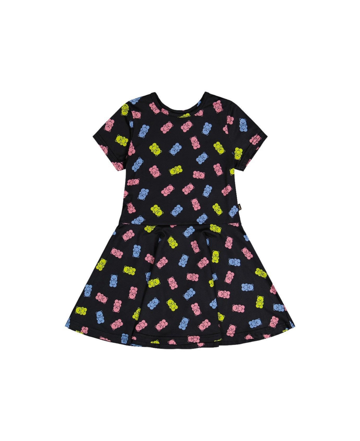 Deux par Deux Little and Big Girl Short Sleeve Dress(6-12)Printed Gummy Bears - Black printed gummy bears