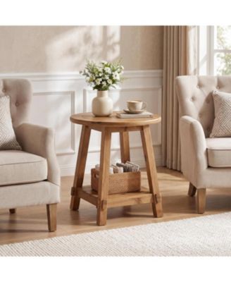 End Table for Living Room:2-tier sofa couch table with storage.Farmhouse small solid wood side table for small spaces,bedroom,balcony