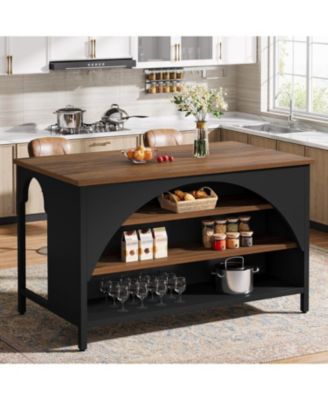Kitchen Island with 3 Storage Shelves Kitchen Shelf With Large Countertop And Seating Area Modern Wooden Coffee Bar Table