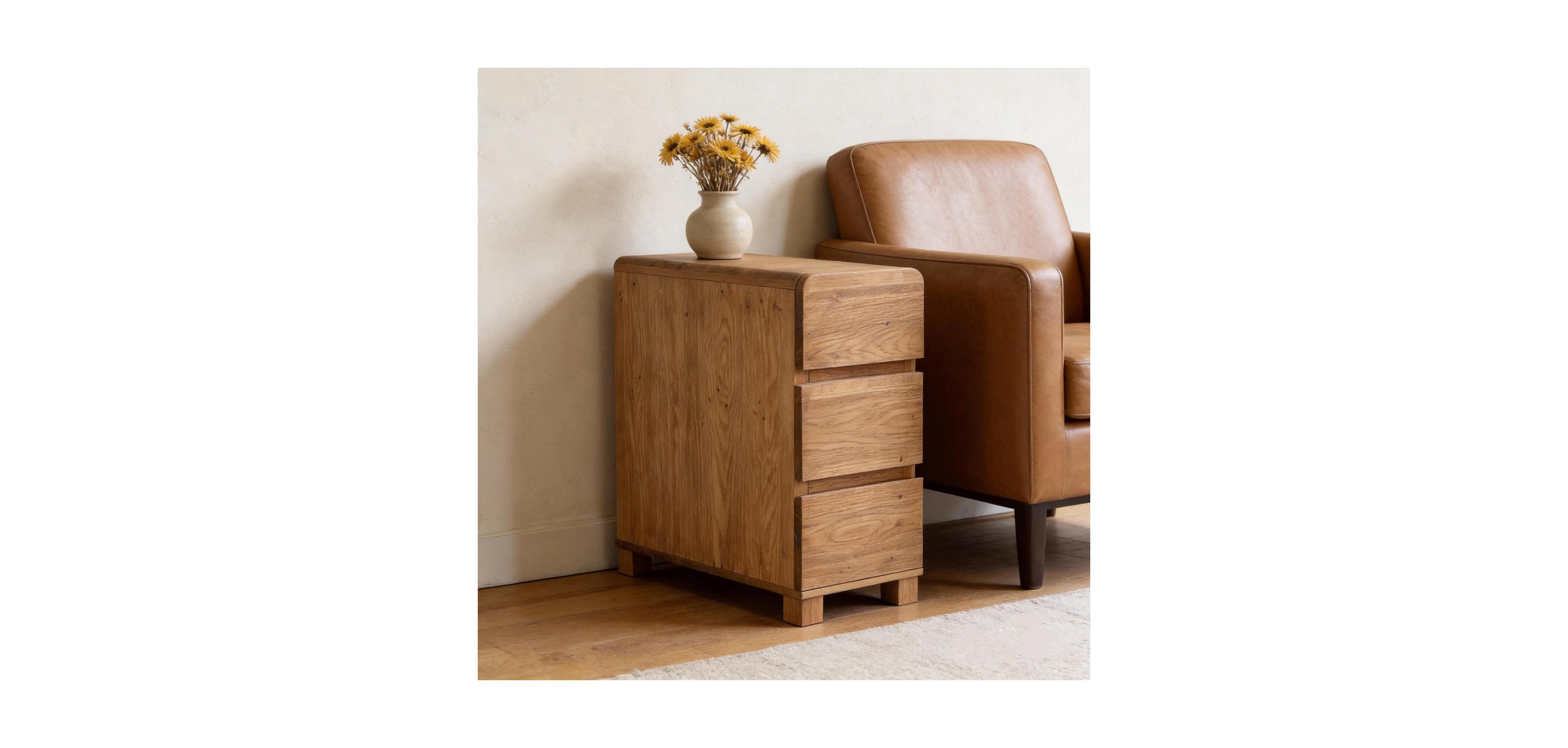 Tribesigns 3 Drawers Solid Wood Side End Table for Living Room, Rustic Farmhouse Narrow Sofa Tables with Storage for Small Space