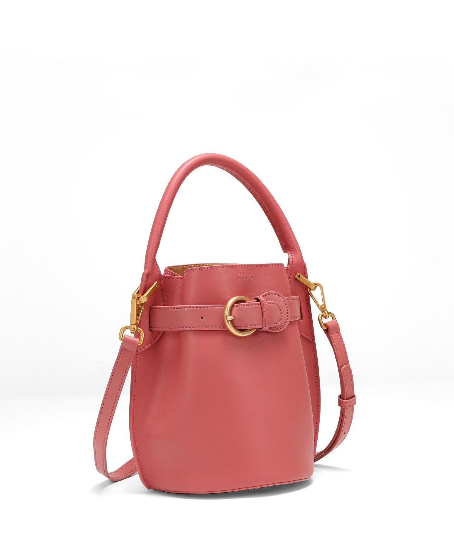 Blair Leather Small Bucket Bag Women's Crossbody Purse with Belt Drawstring