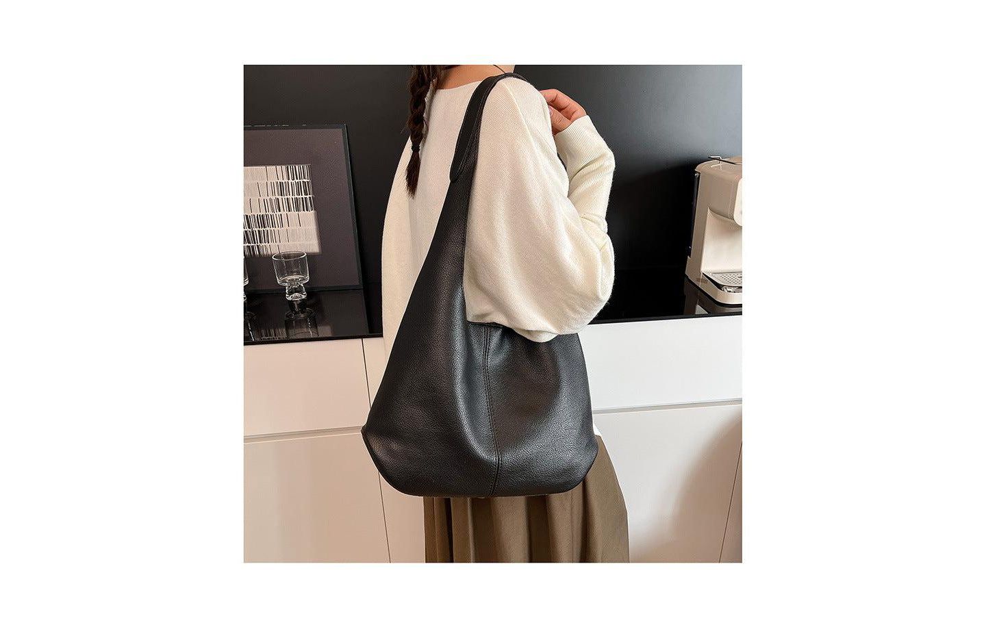 Женская сумка SUSU Arc Leather Crescent Hobo Bag Soft Pebbled Shoulder Bag Casual Slouchy Handbag, цвет: Чёрный — фото 3