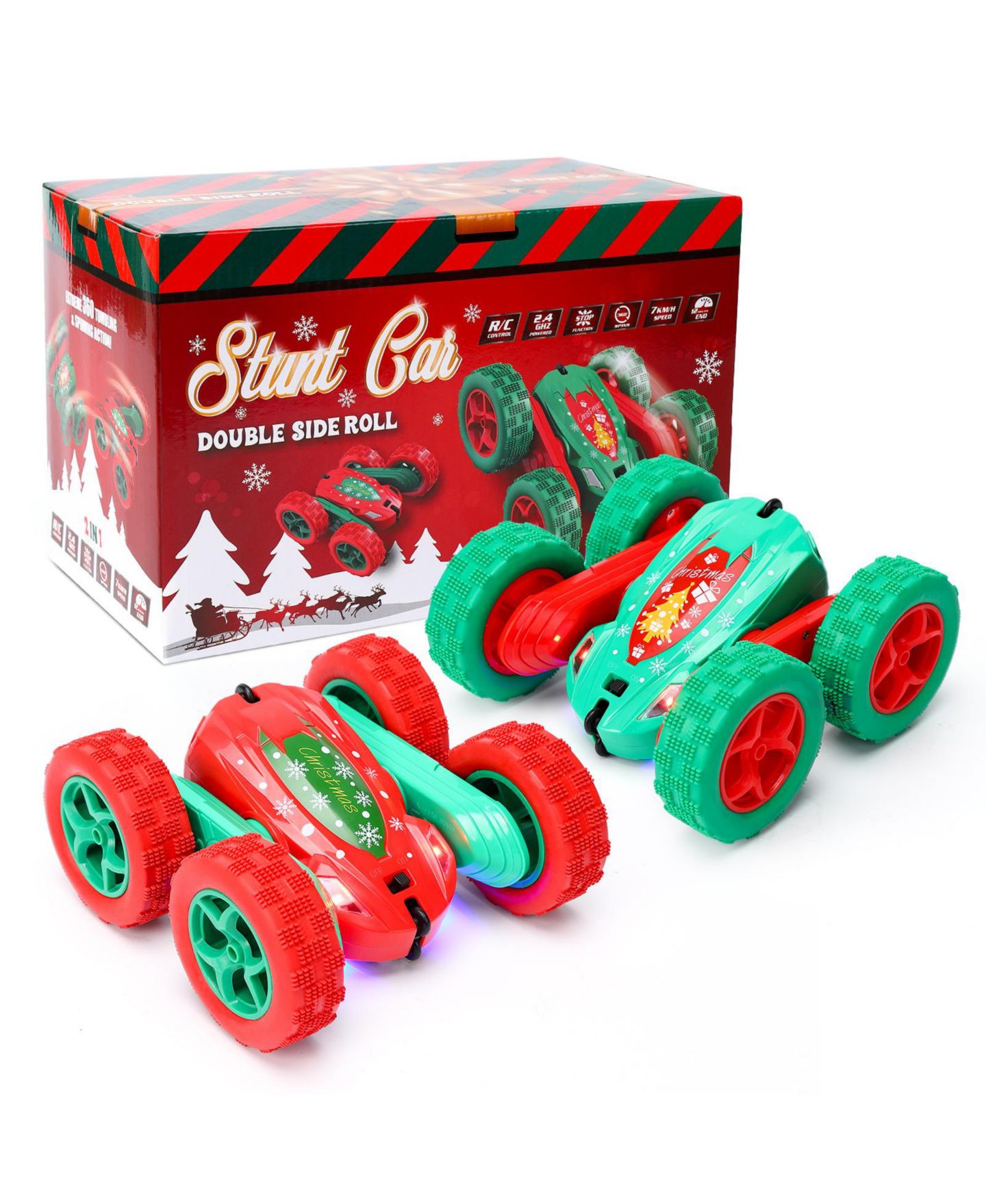 Детская игрушка homfan 10.2 x 6.7 x 5.9 in Remote Control Stunt Car Christmas Edition RC Vehicle with 4 Batteries 360 Spinning Toy for Outdoor Adventure Play, цвет: Красный — фото 9