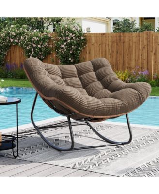 Outdoor Rocking Chair: 30degree(s) Gentle Rocking  Extra-Large Papasan Chair with Cushion Metal and PE Rattan Frame 400-pound Weight Capacity