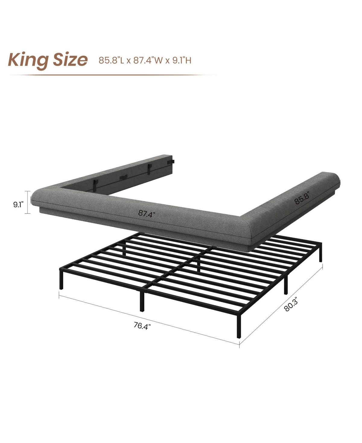 Cloud Upholstered Floating Platform Bed Frame, Modern Floating Bed, No Box Spring Required, Easy Assembly, Silent