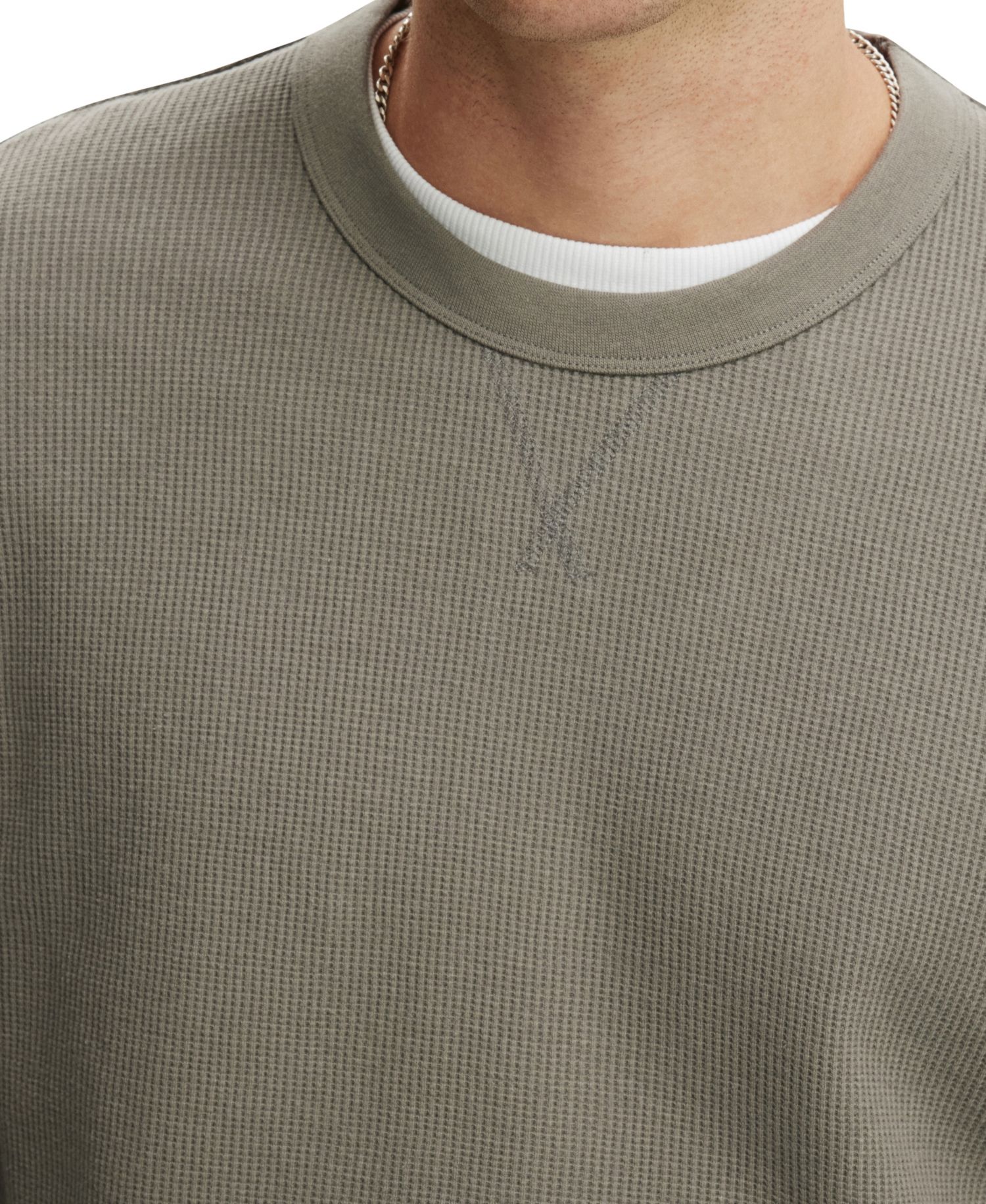 Men's Cropped-Fit Waffle Textured Long-Sleeve T-Shirt
