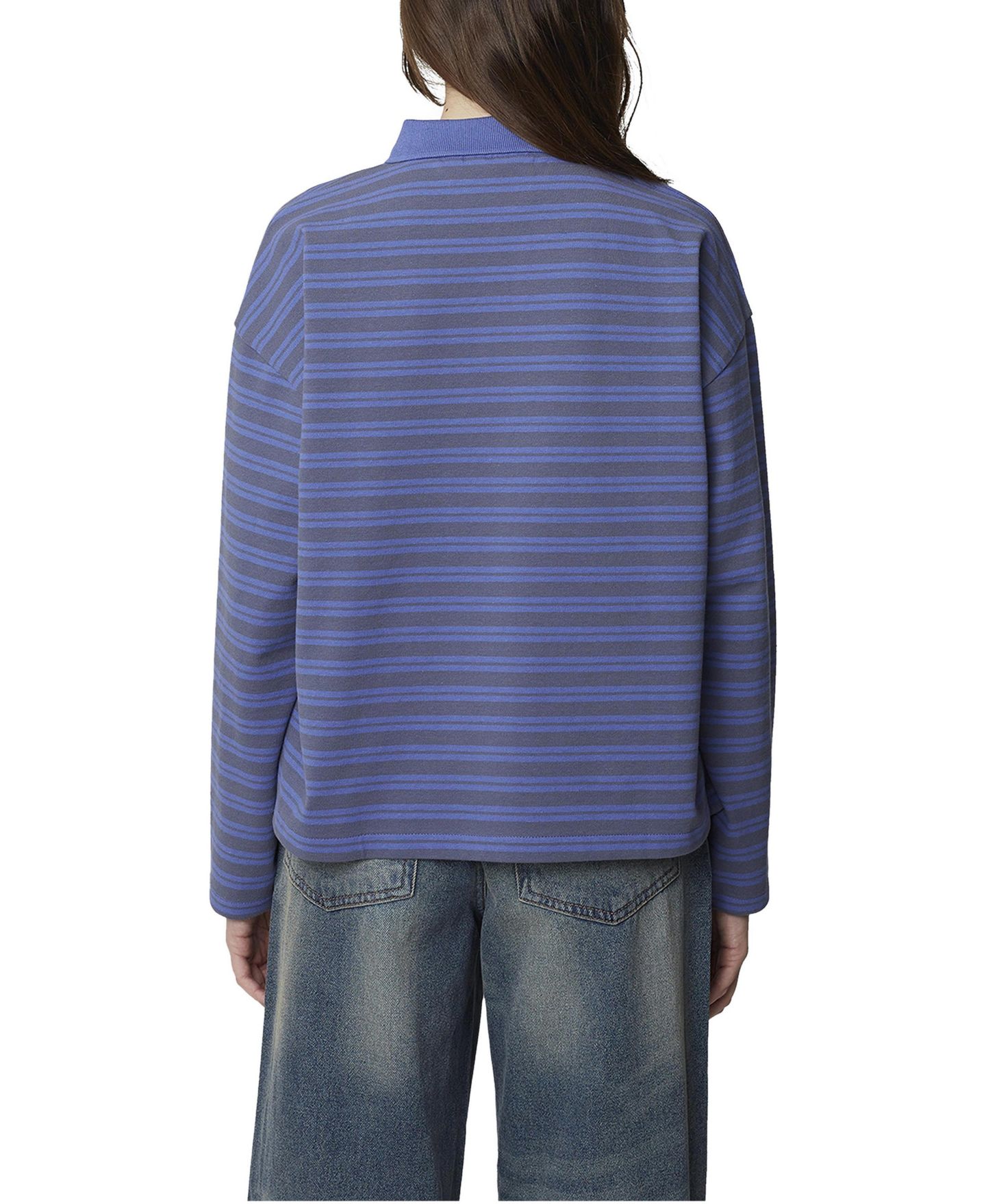 Женское поло Good For Nothing Long Sleeve Striped Polo, цвет: Синий — фото 3