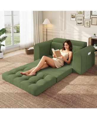 59" Corduroy Folding Sofa Bed with Round Armrests-Convertible, Back-Friendly Folding Bed-No Assembly Required-Living Room/Bedroom Floor Sofa