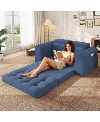 59" Corduroy Folding Sofa Bed with Round Armrests-Convertible, Back-Friendly Folding Bed-No Assembly Required-Living Room/Bedroom Floor Sofa