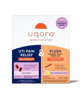 UTI Pain Maximum Relief and Flush Convenience Bundle - Pink Lemonade Flavor - 12 Tablets and 2 Drink Packets
