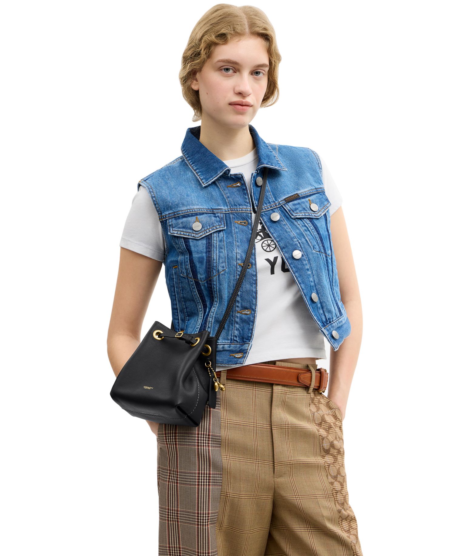 Jade Small Leather Drawstring Crossbody Bag