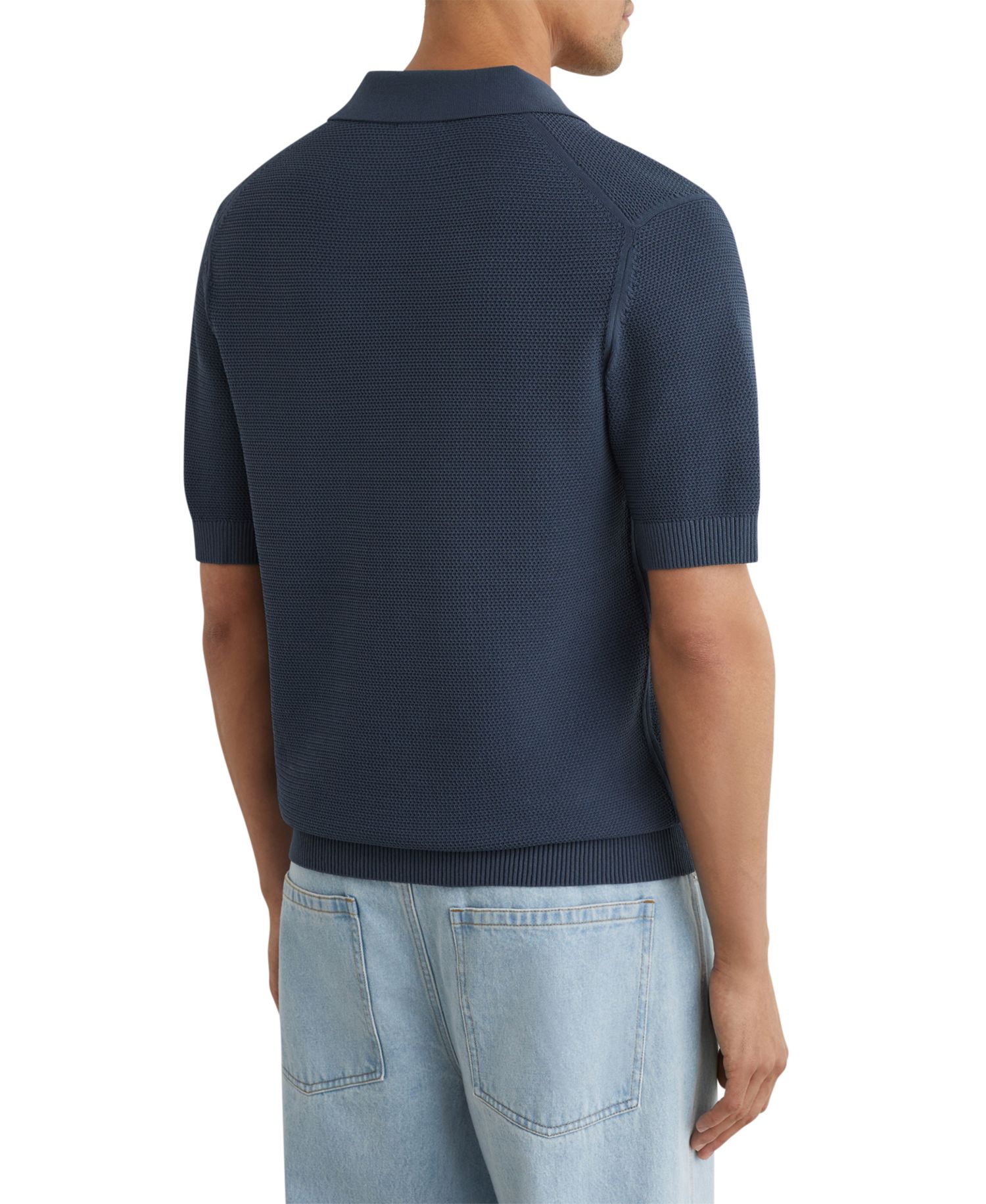 Men's Leon Cotton-Blend Basket-Stitch Open-Collar Polo Shirt