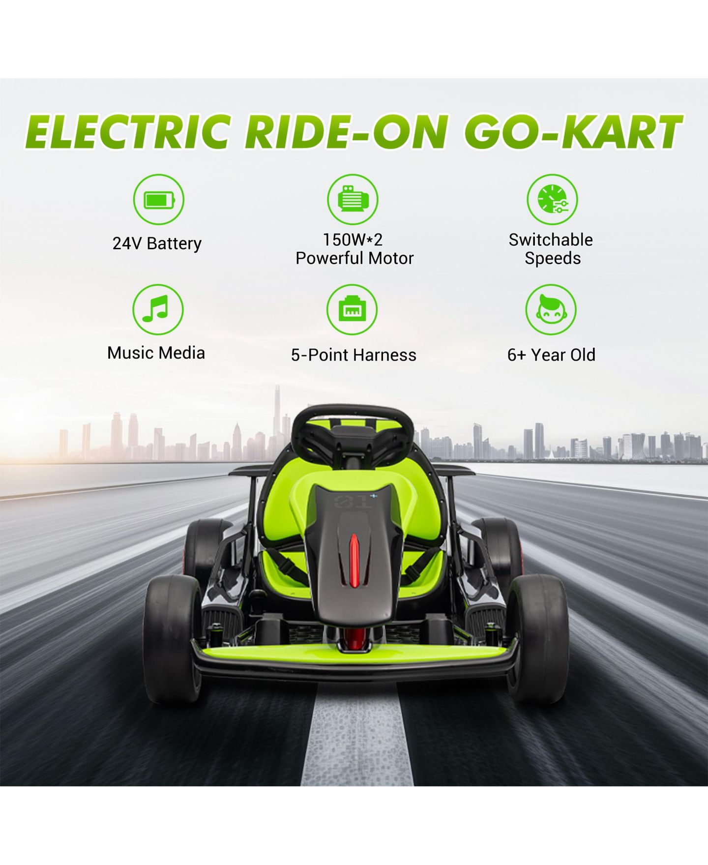 Детская игрушка homfan 49.6 x 26.6 x 11.0 Inch Kids Electric Drift Go Kart, 24V Battery Powered Racing Kart with 10 MPH Speed, 2 Motor for Outdoor Fun — фото 7