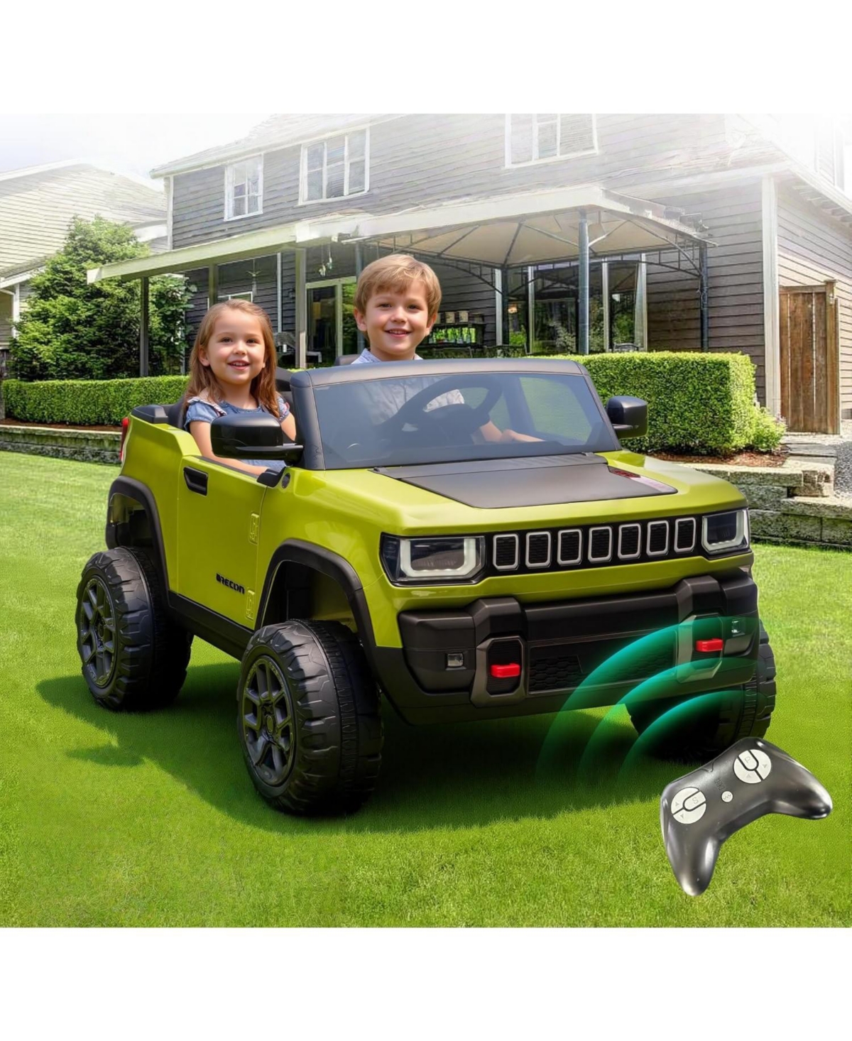 homfan 41.7 x 27.2 x 13.8 Inch Kids Electric Ride On Car Licensed 24V 2 Seater Car with Remote Control for Outdoor Play - Green