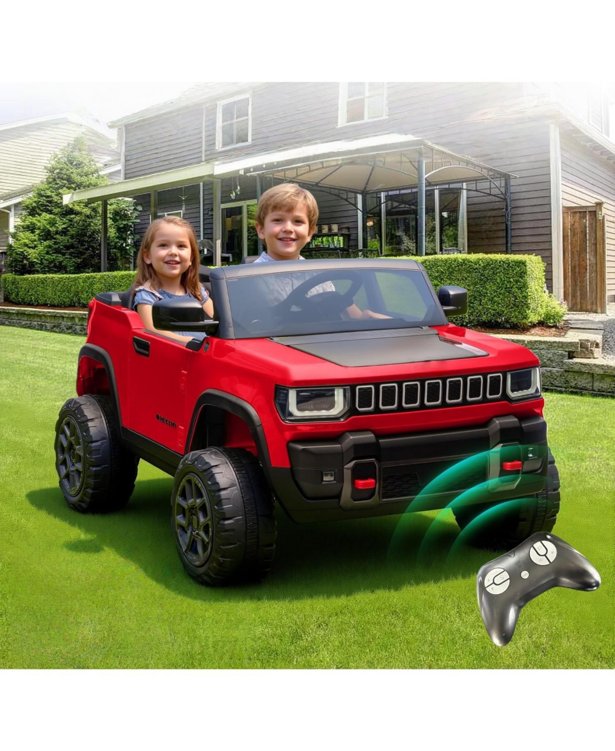homfan 41.7 x 27.2 x 13.8 Inch Kids Electric Ride On Car Licensed 24V 2 Seater Car with Remote Control for Outdoor Play - Red