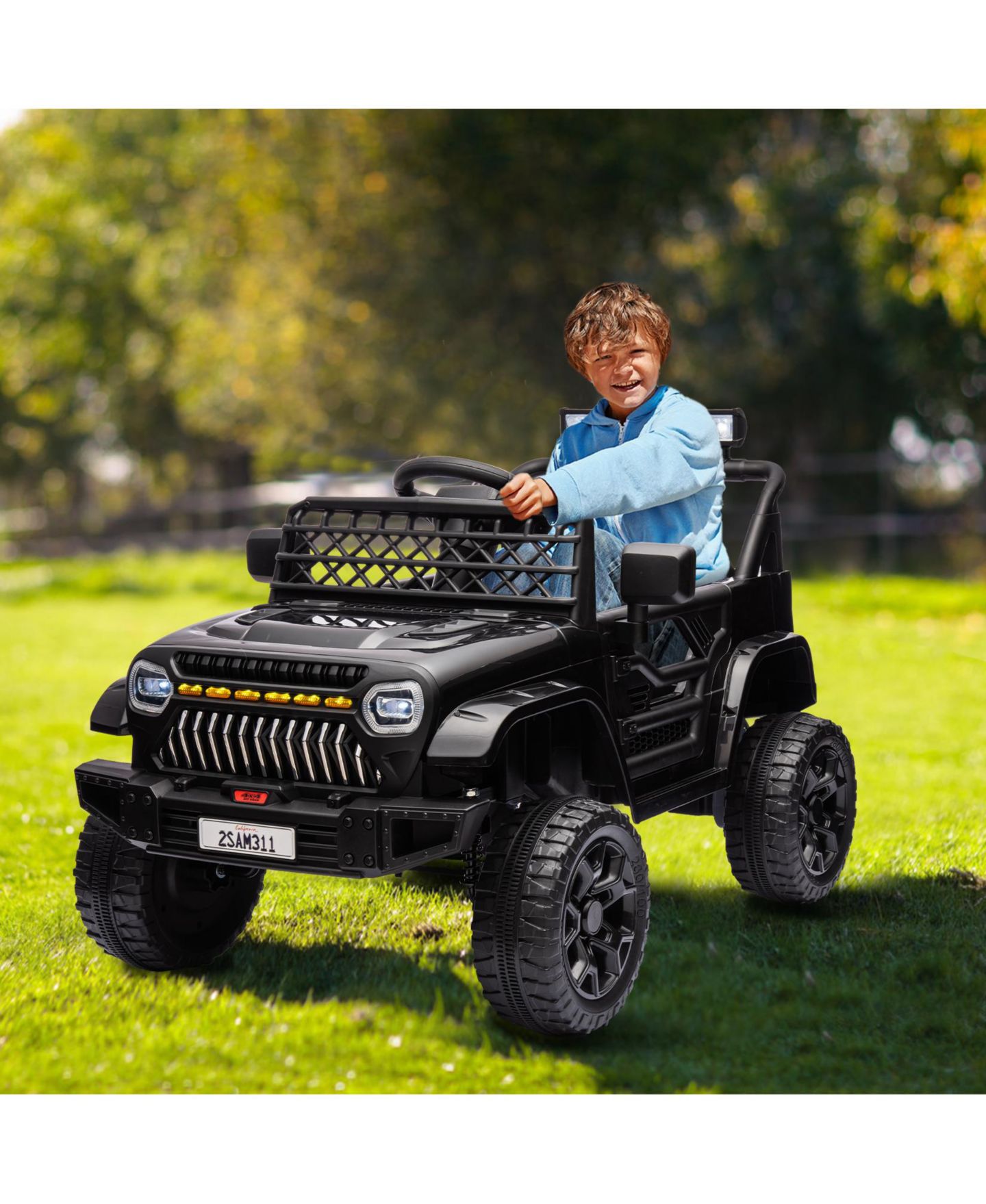 Детская игрушка homfan Ride On Truck, Battery Powered Electric Toy for Kids with 2.4G Remote Control, 4-Wheel Spring Suspension, LED Lights, Music, цвет: Чёрный — фото 3
