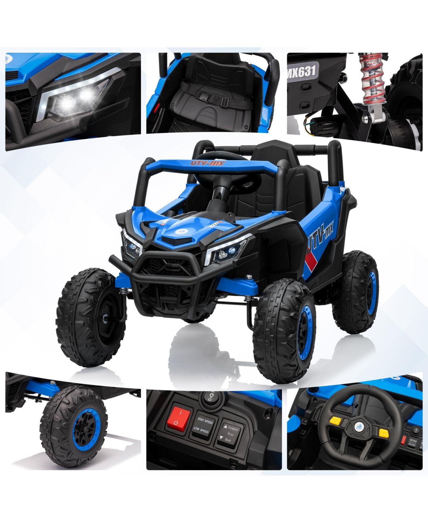 Детские игрушки homfan 12V Ride On UTV Truck, 4WD/2WD Switchable, 4 Spring Suspension, EVA Tires, Safety Belt, Double Doors, Bluetooth, Music — фото 4
