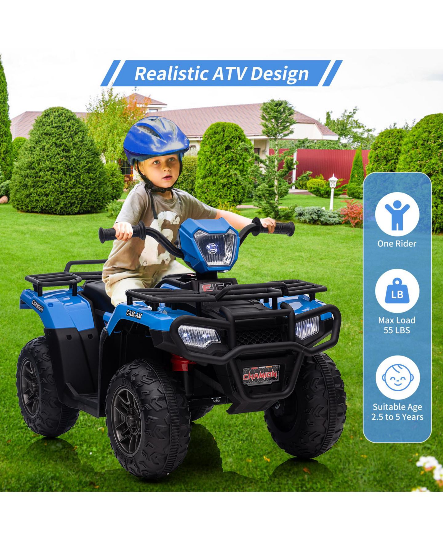 Детская игрушка homfan 12V Electric Kids Ride-On ATV with LED Lights, Ages 2.5-6 Years, цвет: Синий — фото 6