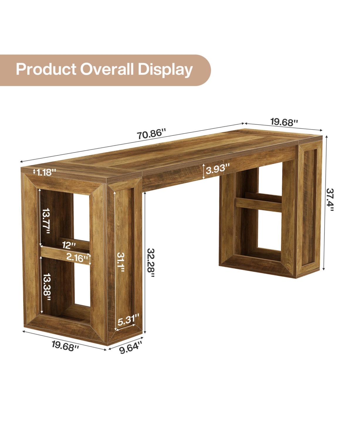Tribesigns 70.87-Inch Extra Long Bar Height Table, Farmhouse Bar Table with Open Storage Shelves, Rectangular High Top Pub Tables
