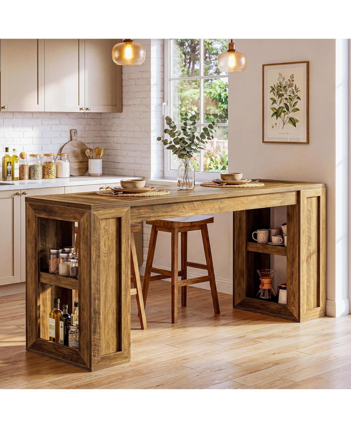 Tribesigns 70.87-Inch Extra Long Bar Height Table, Farmhouse Bar Table with Open Storage Shelves, Rectangular High Top Pub Tables