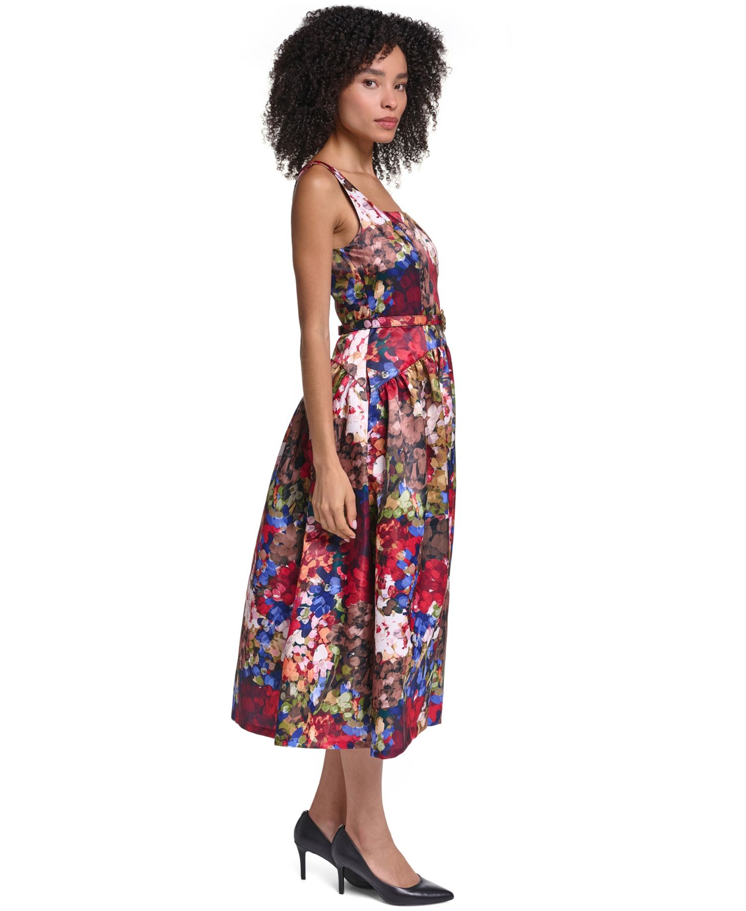 Women's Printed Satin Drop Waist Midi Dress