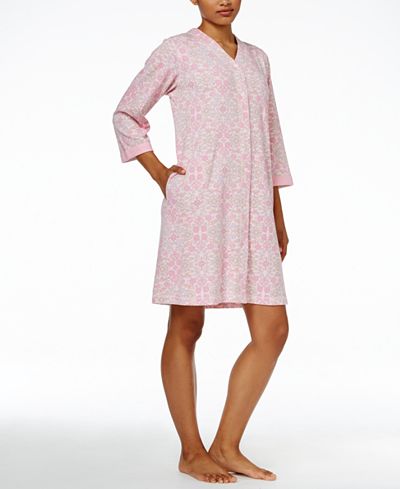Miss Elaine Gripper-Front Printed Knit Robe