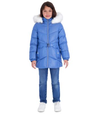 Girls' 5-16 MK Logo Belted Stadium Length Long-Sleeve Jacket